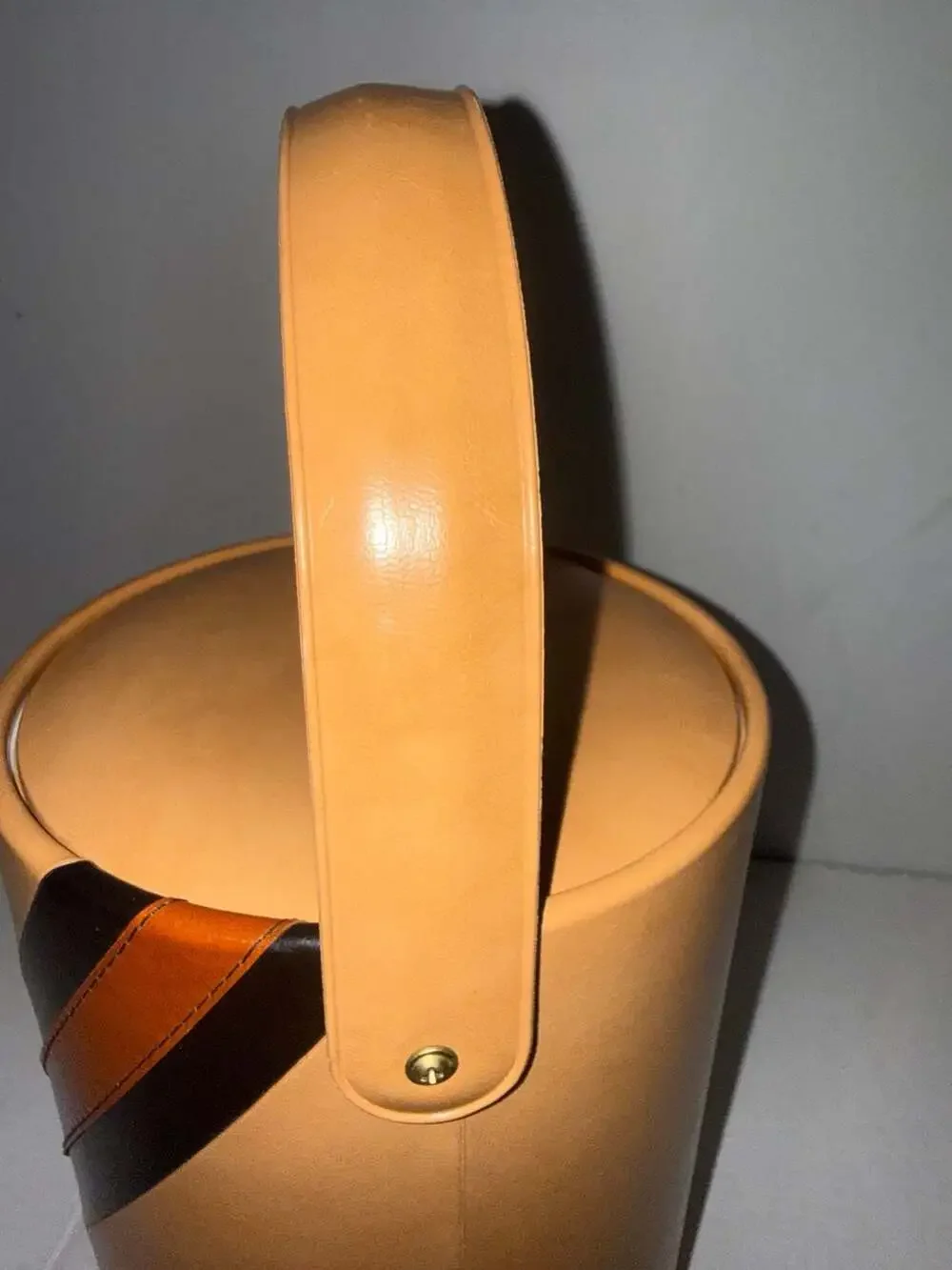 Vintage Georges Briard Mid-Century Modern‎ Tan Vinyl Striped Ice Bucket